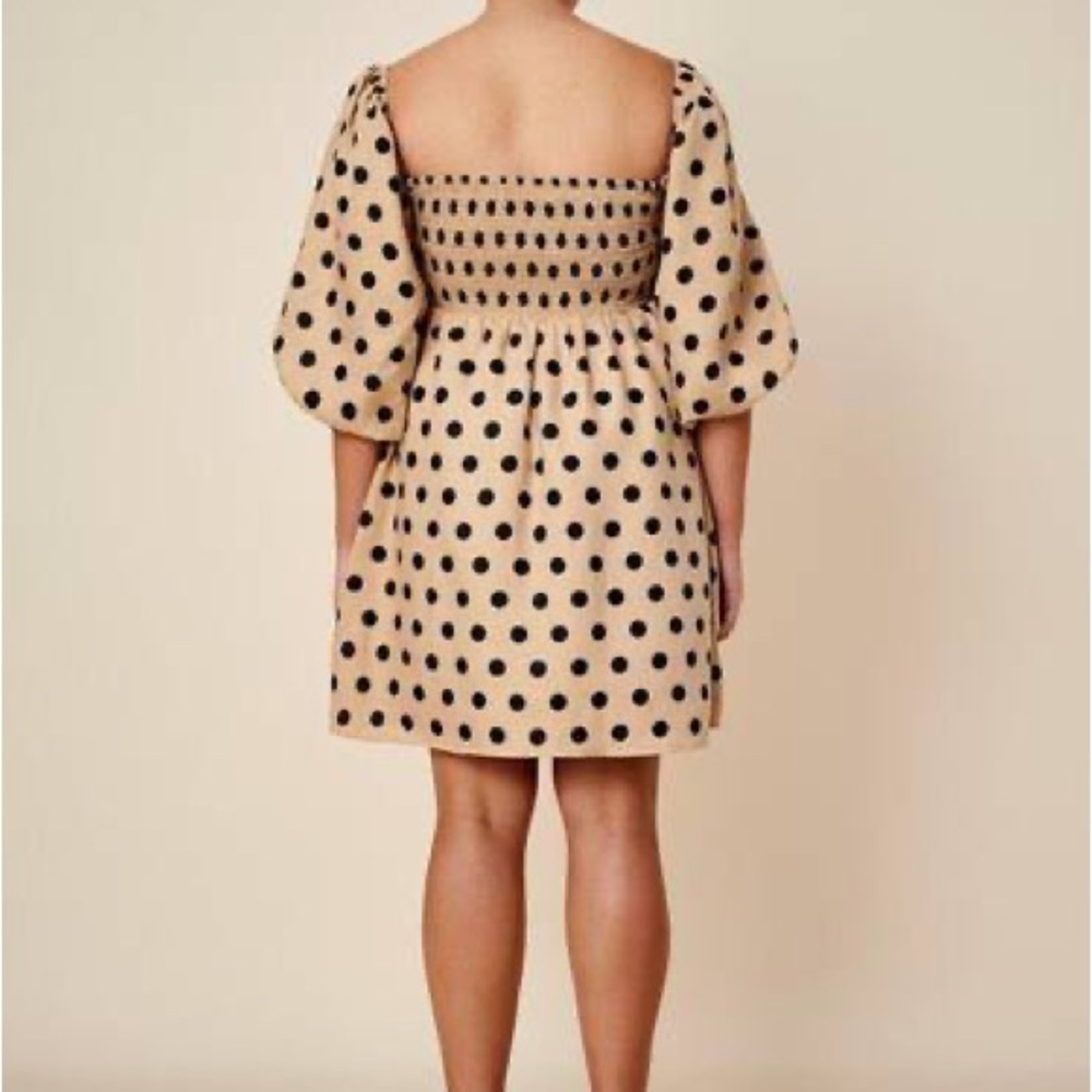 Faithfull the Brand Tan and Black Polka Dot Mini Dress - Picture 2 of 10
